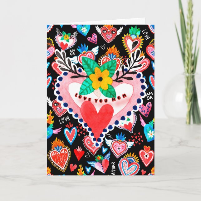 Love You Mum Colourful Mexican Hearts Mother's Day Card (Front)