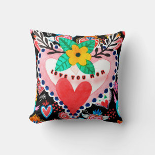 Love You Mum Colourful Mexican Hearts Mother's Day Cushion
