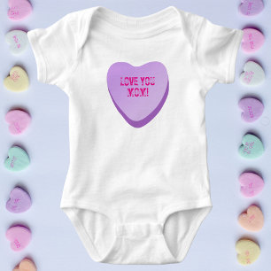 Love You Mum Custom Cute Candy Heart Purple Heart Baby Bodysuit