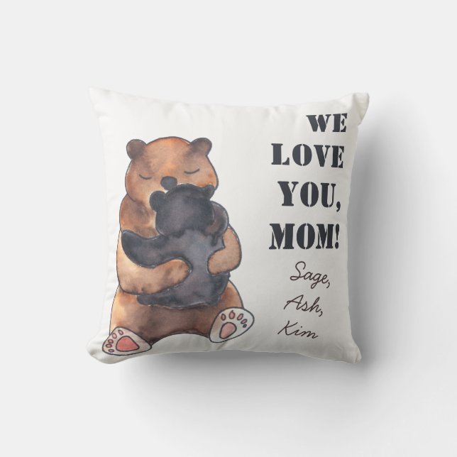 Love You Mum Cute Baby Bear Hug Cushion (Front)