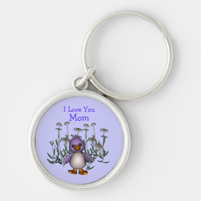 Love You Mum Cute Bird Flowers Keychain (Front)