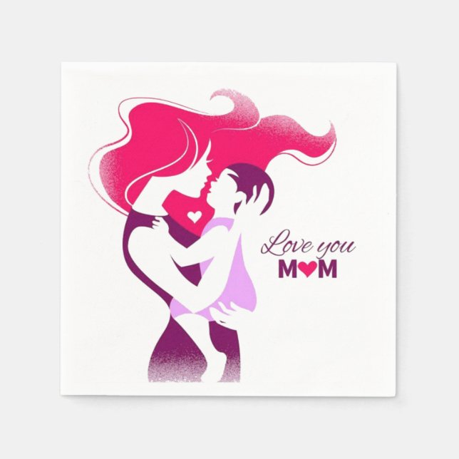 Love You Mum - Cute & Heartfelt Mother's Day Desig Napkin (Front)