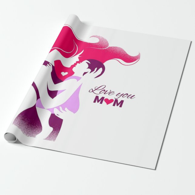 Love You Mum - Cute & Heartfelt Mother's Day Desig Wrapping Paper (Unrolled)