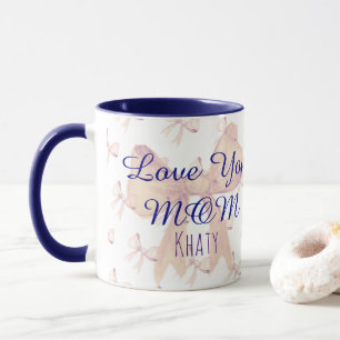 Love You Mum Cute Ribbon Blue Modern Mothers Day Mug
