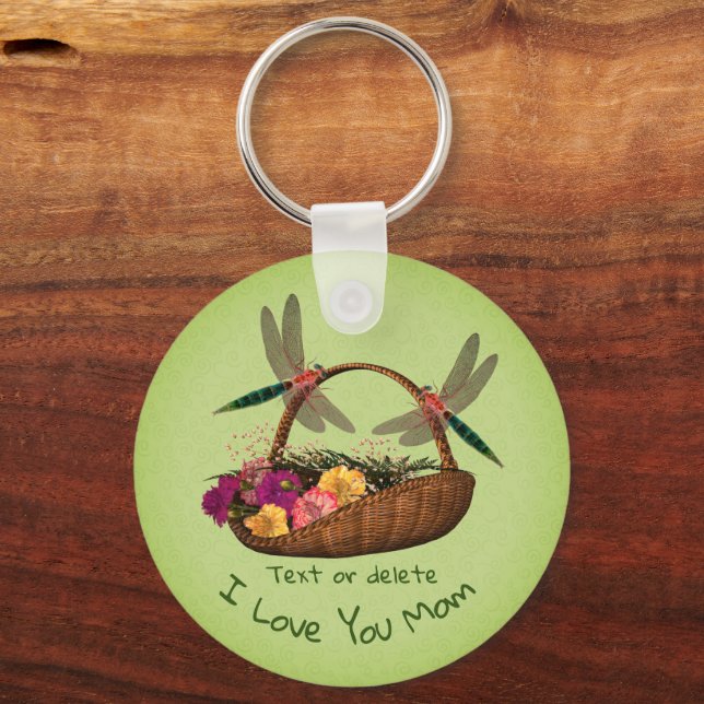 Love You Mum Dragonflies Flower Basket  Key Ring (Front)