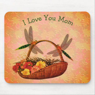 Love You Mum Dragonflies Flower Basket Mouse Mat