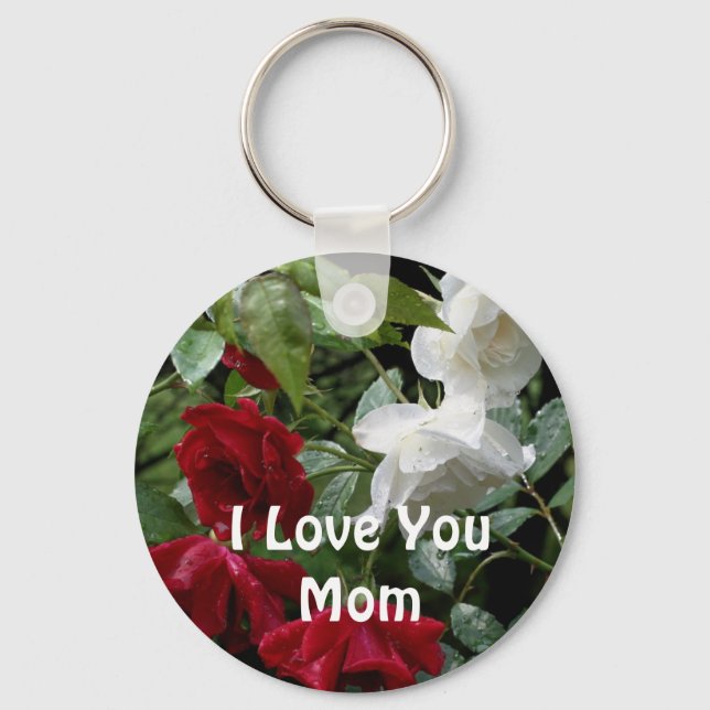 Love You Mum Drenched Roses Flower  Key Ring (Front)