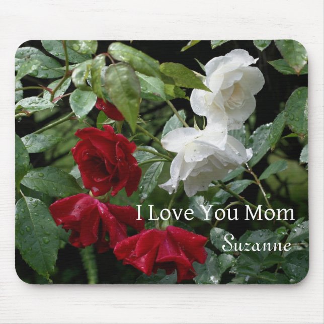 Love You Mum Drenched Roses Personalised Mouse Mat (Front)