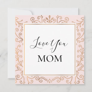 Love You Mum Elegant Gold Scrolls Pink Card