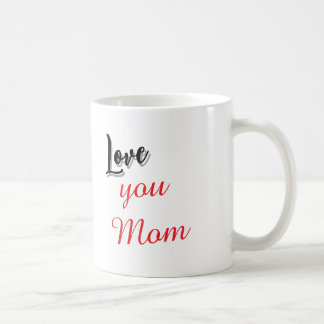 Love You Mum Elegant Red & Grey Script Coffee Mug
