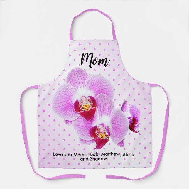 " Love You Mum"- Exotic Purple Orchid Floral Photo Apron (Front)