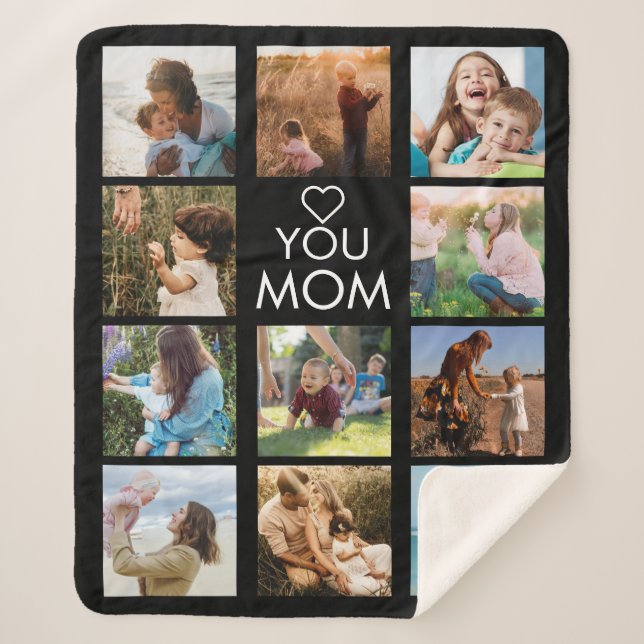 Love You Mum Family Photo Collage Black Sherpa Blanket (Front)