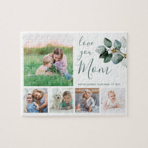 Love You Mum Family Photo Collage Eucalyptus Jigsaw Puzzle