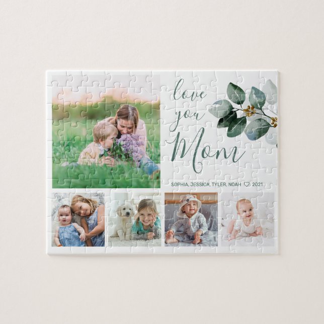 Love You Mum Family Photo Collage Eucalyptus Jigsaw Puzzle (Horizontal)