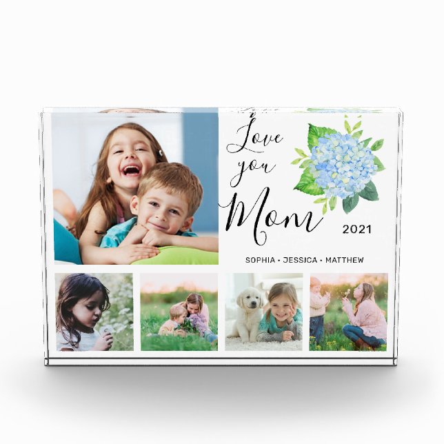 Love You Mum Family Photo Collage Hydrangea Block (Front)