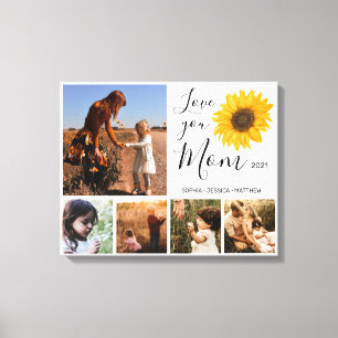 Love You Mum Family Photo Collage Sunflower Canvas Print
