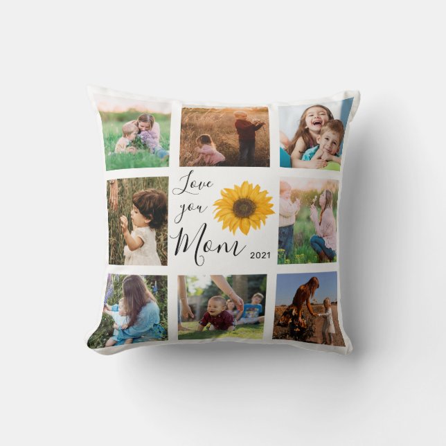 Love You Mum Family Photo Collage Sunflower Cushion (Front)