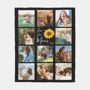 Love You Mum Family Photo Collage Sunflower Fleece Blanket