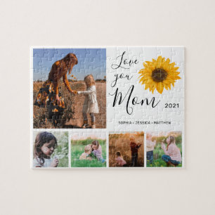 Love You Mum Family Photo Collage Sunflower Jigsaw Jigsaw Puzzle
