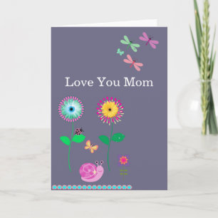 Love You Mum Floral Dragonflies Card