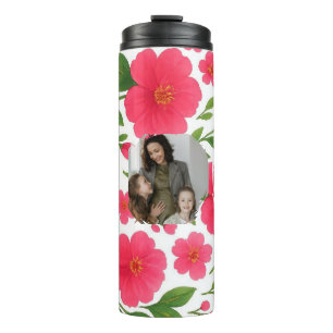 Love You Mum Floral Red Thermal Tumbler with Photo