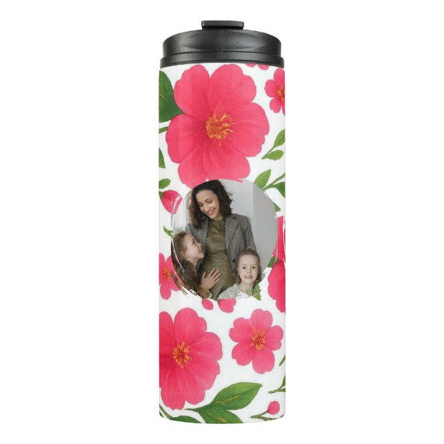 Love You Mum Floral Red Thermal Tumbler with Photo (Front)