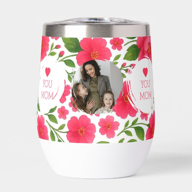 Love You Mum Floral Red Water Bottle (Front)