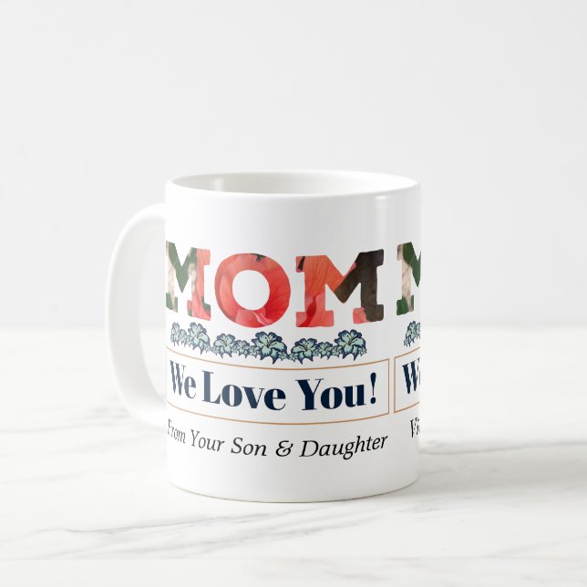 Love You Mum Flowers Florals Personalise Coffee Mug (Front Left)