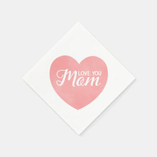 Love you mum in pink heart, mother's day design napkin