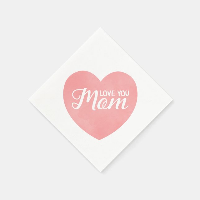 Love you mum in pink heart, mother's day design napkin (Corner)