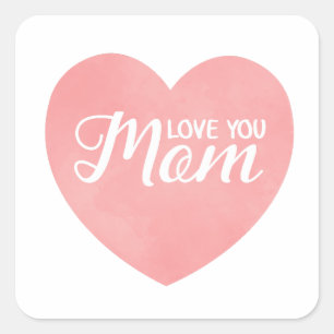 Love you mum in pink heart, mother's day design square sticker