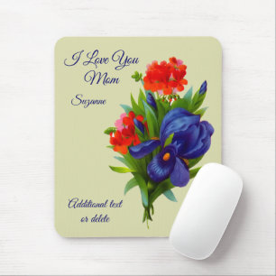 Love You Mum Iris Flower Bouquet Personalised  Mouse Mat