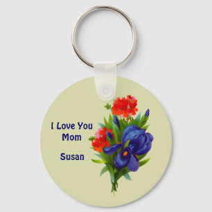 Love You Mum Iris Flower Customisable Keychain