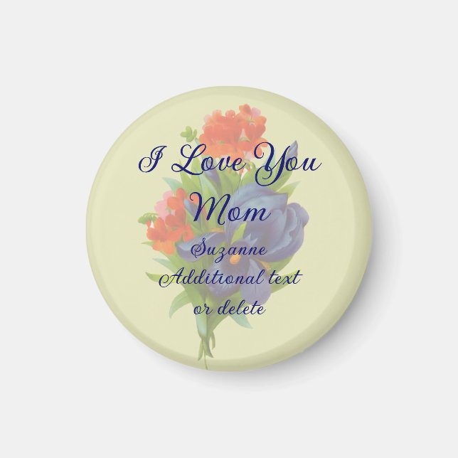 Love You Mum Iris Flower Personalised Magnet (Front)
