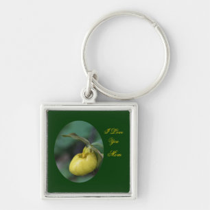 Love You Mum Lady Slipper Flower Keychain