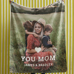 Love You Mum Mother's Day Family Photo and Heart Sherpa Blanket