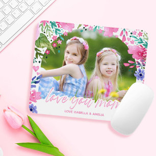 Love you mum Mothers Day Watercolor Floral Photo Mouse Mat