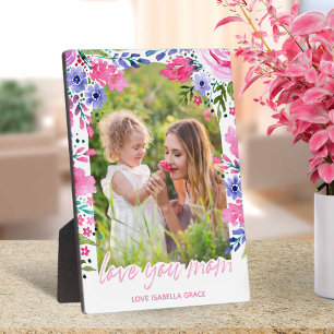 Love you mum Mothers Day Watercolor Floral Plaque