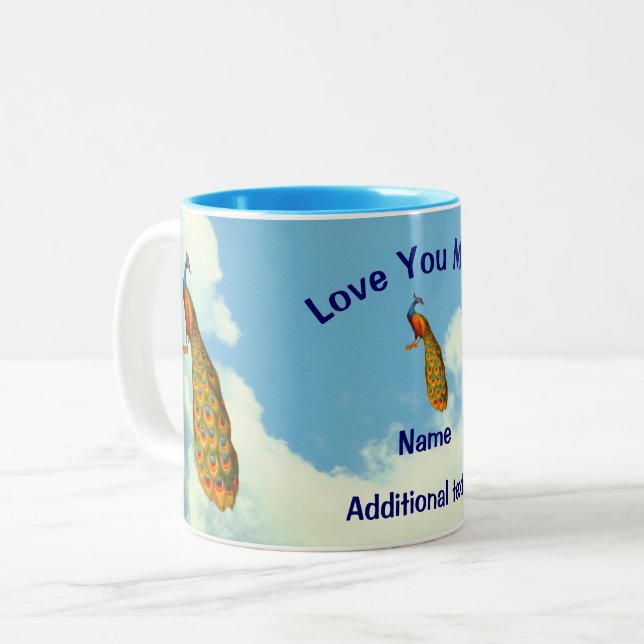 Love You Mum Peacock Personalised  Two-Tone Coffee Mug (Front Left)