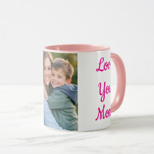 Love You Mum Personalised Photo Mug Pink & White