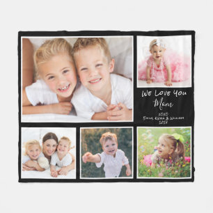 Love You Mum Photo Collage Black Fleece Blanket