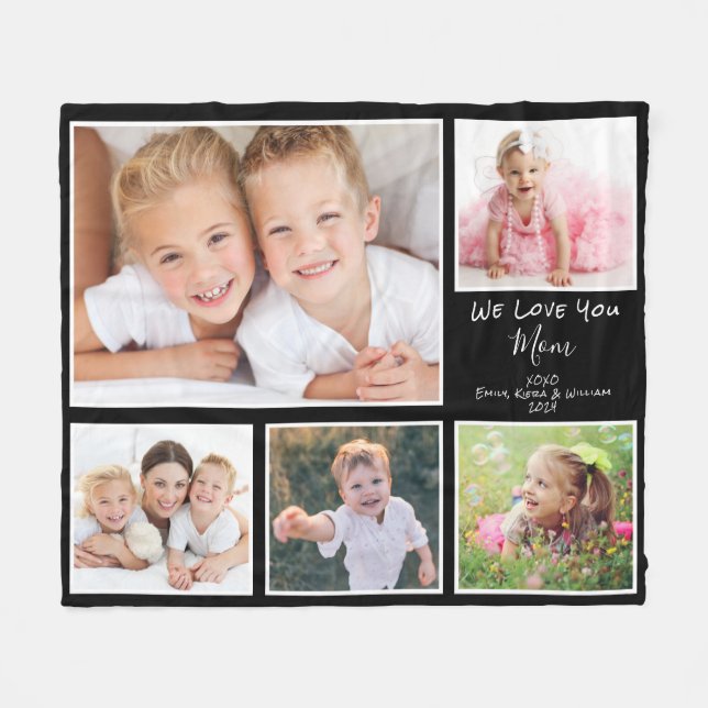 Love You Mum Photo Collage Black Fleece Blanket (Front (Horizontal))