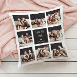 Love You Mum | Photo Collage Handwritten Text Cushion<br><div class="desc">This simple and stylish pillow says "Love you Mum" in trendy, handwritten white text, with a matching heart and a spot for your name, on a black square centre frame. There is a photo grid with room to show off eight of your favourite personal photos for a gift your mother...</div>