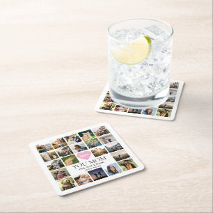 Love You Mum Photo Collage Mothers Day Square Paper Coaster