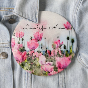 Love You Mum Pink Floral Watercolor 6 Cm Round Badge