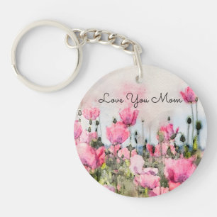 Love You Mum Pink Floral Watercolor Key Ring