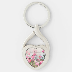 Love You Mum Pink Floral Watercolor Key Ring