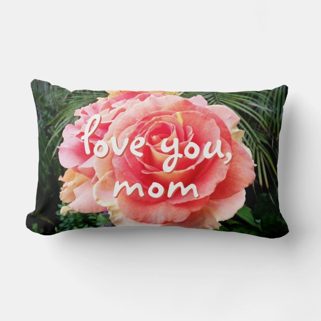 Love You Mum Pink Rose Photo Script Bold Modern  Lumbar Cushion (Front)
