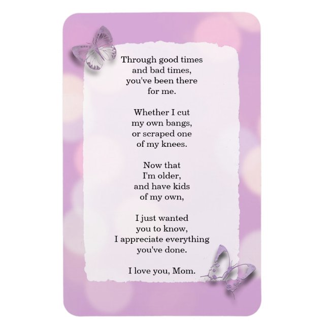Love you Mum, Poem, Purple Butterflies Magnet (Vertical)