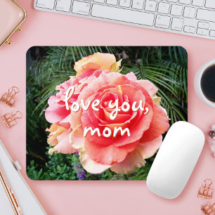 Love You Mum Quote Pink Rose Photography Bold Chic Mouse Mat